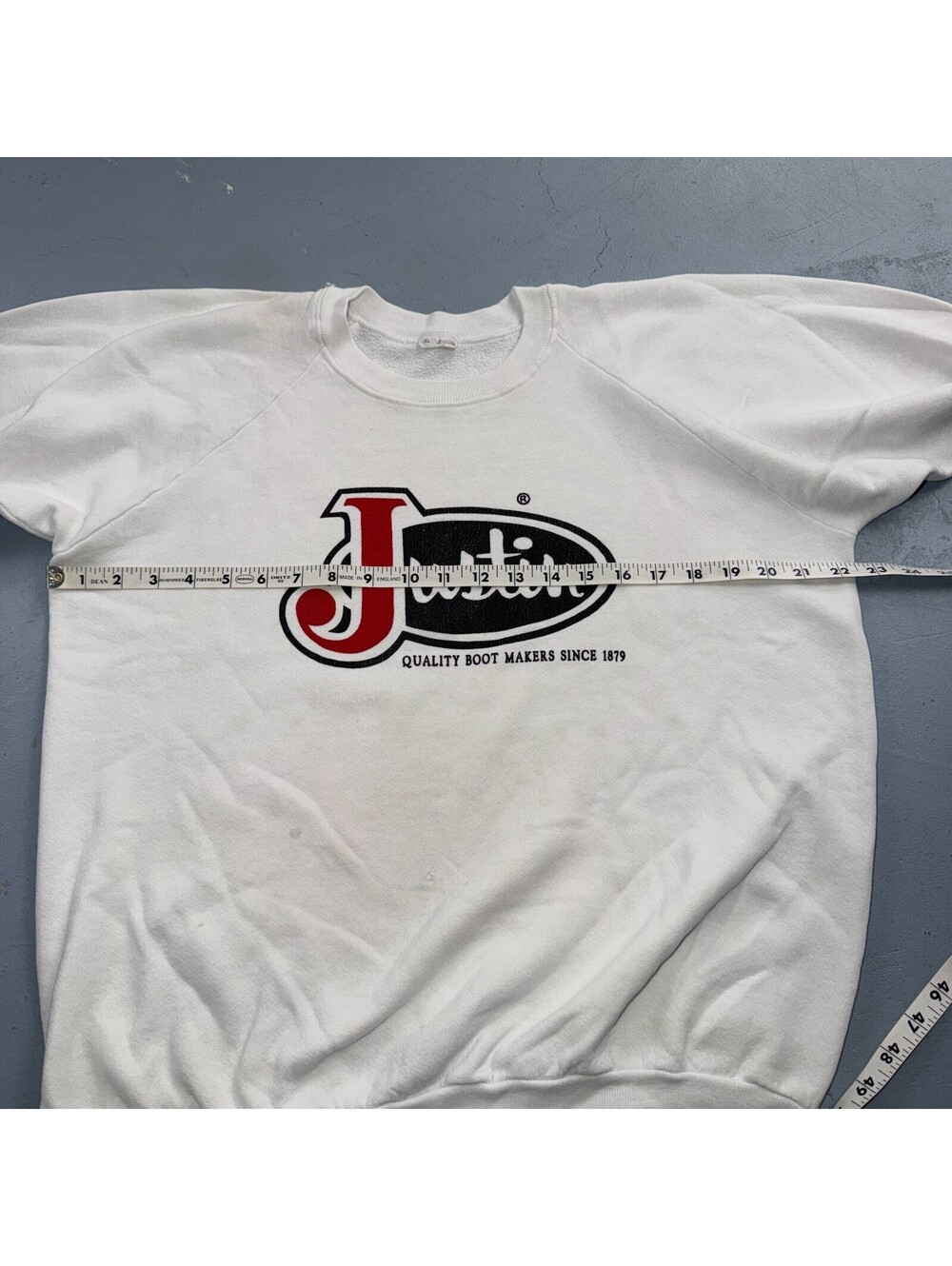 VTG Justin Boots Logo Promo Sweatshirt White Western Cowboy USA XL 1980s 80s - Picture 6 of 13